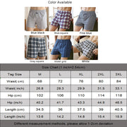 Men Cotton Slacks All High-waisted  Underpants Pajama Bottoms Comfort At Home Loose Shorts Plaid Casual Underwear Loungewear