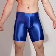 Men Sports Gym Shorts Shiny Glossy Leggings Boxer Briefs Tight Fitting Underwear Leggings Quick Dry High Stretch