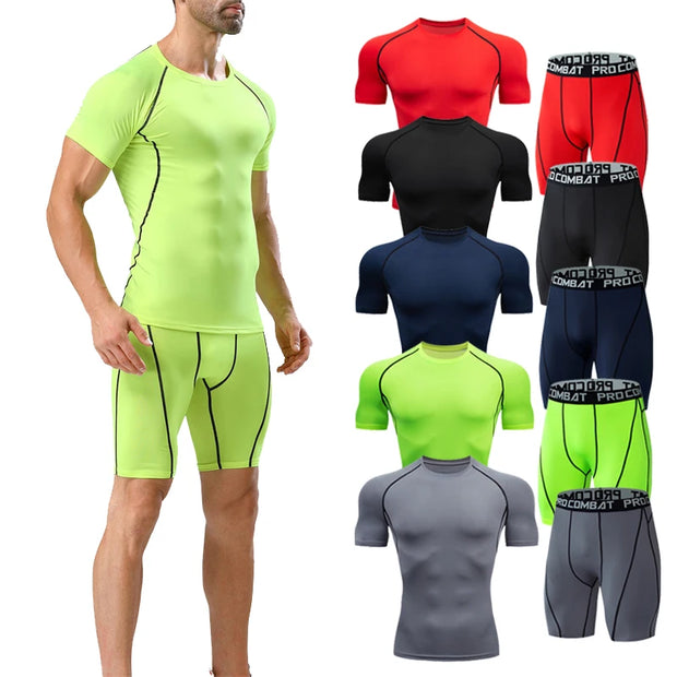 Gym Tight Training Clothing Workout Jogging Sports Set Fitness Men's Compression Thin Underwear Top Shorts Sportswear