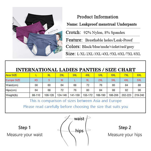 3pcs Leak Proof Menstrual Panties+Herbal Gynecological Pads Women Sanitary Panties  Plus Size Physiological Waterproof Briefs