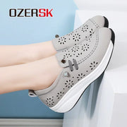 OZERSK Women Casual Shoes Quality Cow Leather Comfortable Soft Summer Breathable Office Leisure Walking Work Shoes Size 35-40