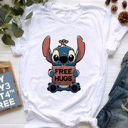 Kawaii stitch T Shirt Women Summer Tops Cartoon Heart Graphic Tees Cute Anime T-shirt Female Tshirt  Clothes