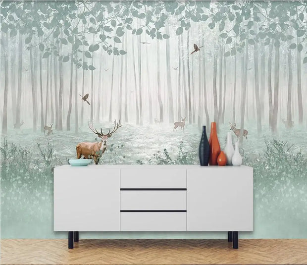 XUE SU wall covering professional custom wallpaper large mural hand-painted wood sika deer background wall