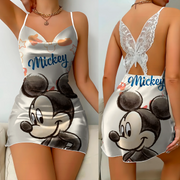 Mini Dress Pajama Skirt Bow Knot Party Dresses Satin Surface Minnie Mouse Disney Mickey Womens Fashion Summer 2024 Elegant Women