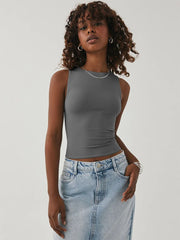 Sleeveless Tight Bottomed Shirt With Round Neck Racerback Top