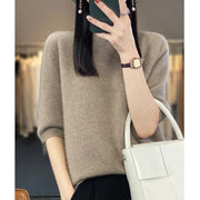 First-line ready-to-wear 100% pure sweater women's semi-turtle neck short-sleeved loose sweater semi-sleeve bottoming shirt