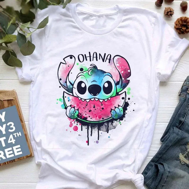 Kawaii stitch T Shirt Women Summer Tops Cartoon Heart Graphic Tees Cute Anime T-shirt Female Tshirt  Clothes