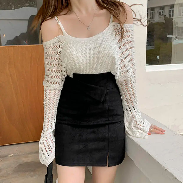 Korean Fashion Autumn Winter Woolen Women Solid Zipper Asymmetrical Split Temperamen High Waist Short Slim A-line Hip Wrap Skirt