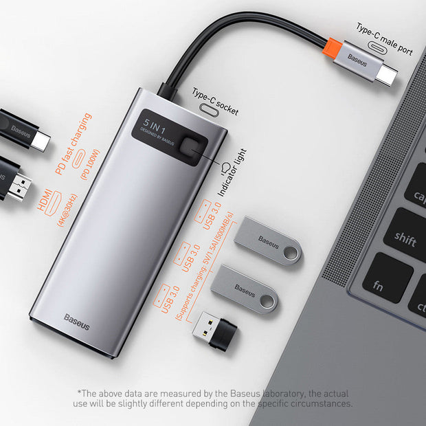 5 In 1 Multifunctional Type C HUB Docking Station Gray