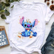 Kawaii stitch T Shirt Women Summer Tops Cartoon Heart Graphic Tees Cute Anime T-shirt Female Tshirt  Clothes