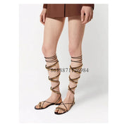 Cross Strap Round Toe Summer Women Modern Sandals With Rivet Chunky Low Heels Lace Up Design Large Size Romen Shoes