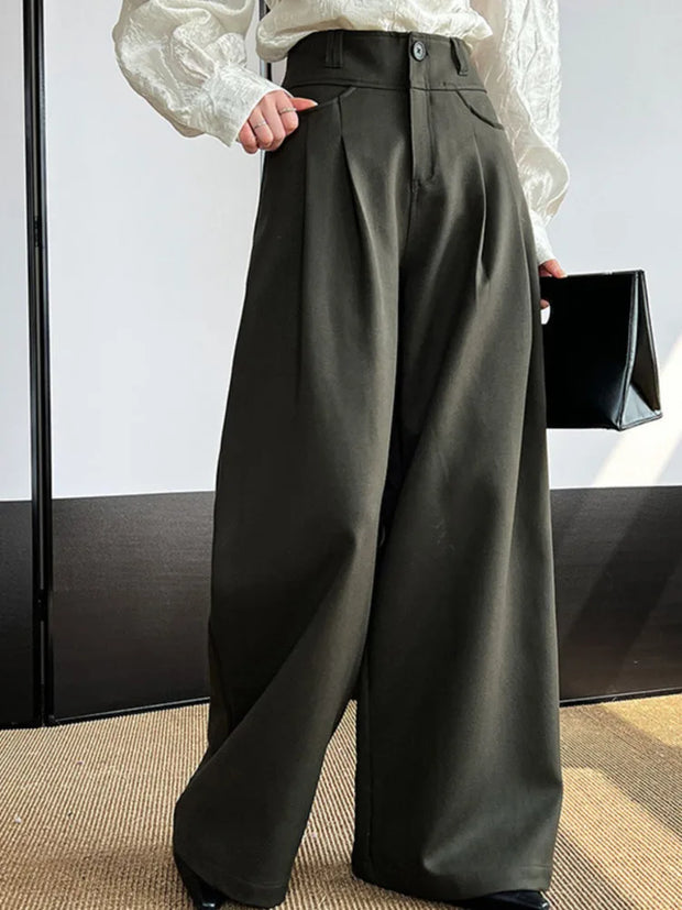 ZOCI Women's Suit Pants Solid Color Straight Wide Leg Trousers For Female Office Lady Old Money Aesthetic 2025 Spring New FC1200