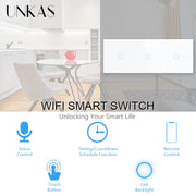 UNKAS 3 / 6 / 9 / 12 Gang WiFi Touch On / Off Smart Light Switch 228mm White Black Class Panel Outlet Single Fire Line