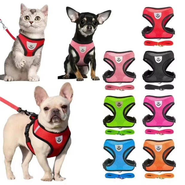 Dog Harness Clothes Reflective Breathable Adjustable Pet Collars Outdoor Walking Lead Leash French Bulldog Chihuahua Vest Chest