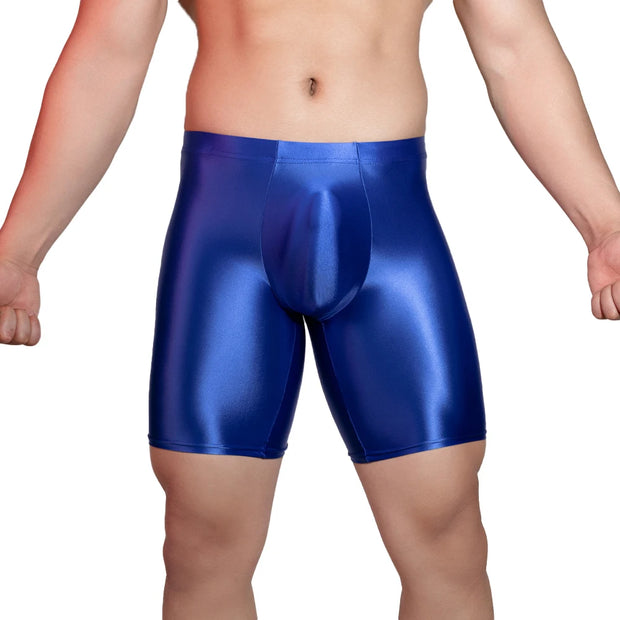 Men Sports Gym Shorts Shiny Glossy Leggings Boxer Briefs Tight Fitting Underwear Leggings Quick Dry High Stretch