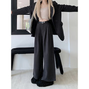 Gray Woolen Casual Pants Wide Leg Pants Women's Winter High Waist Hanging Feeling Slimming Straight Leg Pants