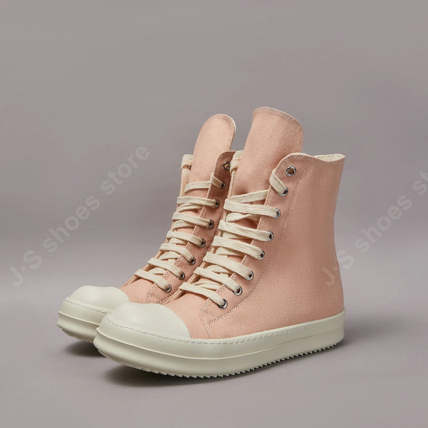 Ricks Casual Shoes Women Pink Canvas Shoes High Tops Men Sneaker Owens Ankle Boot Zipper Thick Sole Flat Shoes Luxury Sneakers