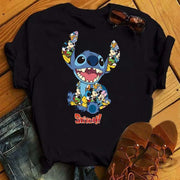 Kawaii stitch T Shirt Women Summer Tops Cartoon Heart Graphic Tees Cute Anime T-shirt Female Tshirt  Clothes