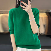 First-line ready-to-wear 100% pure sweater women's semi-turtle neck short-sleeved loose sweater semi-sleeve bottoming shirt