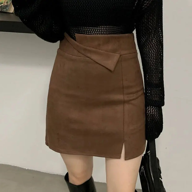 Korean Fashion Autumn Winter Woolen Women Solid Zipper Asymmetrical Split Temperamen High Waist Short Slim A-line Hip Wrap Skirt