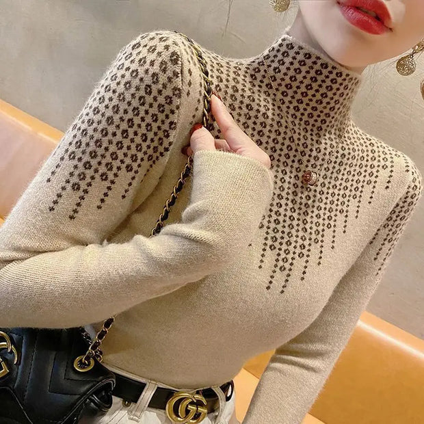 Women Clothing Fashion Elegant Half Turtleneck Pullover Autumn Winter Elegant Long Sleeve Sweater Lady Casual Soft Comfort Top