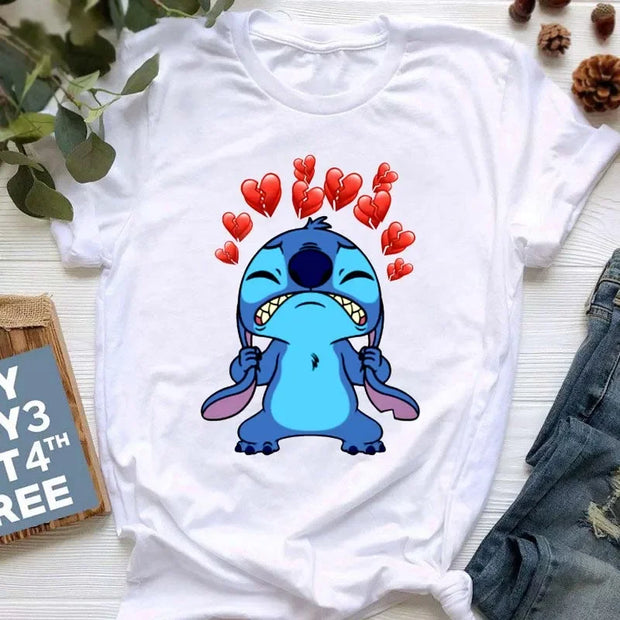 Kawaii stitch T Shirt Women Summer Tops Cartoon Heart Graphic Tees Cute Anime T-shirt Female Tshirt  Clothes