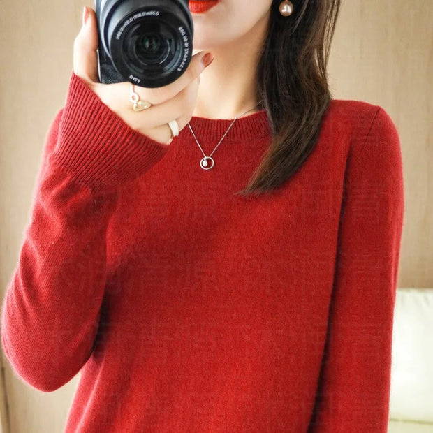 Autumn And Winter Cashmere Sweater Women's Crew Neck Pullover Casual Knitted Top Women's Short Undercoat Fashion 18 Colors