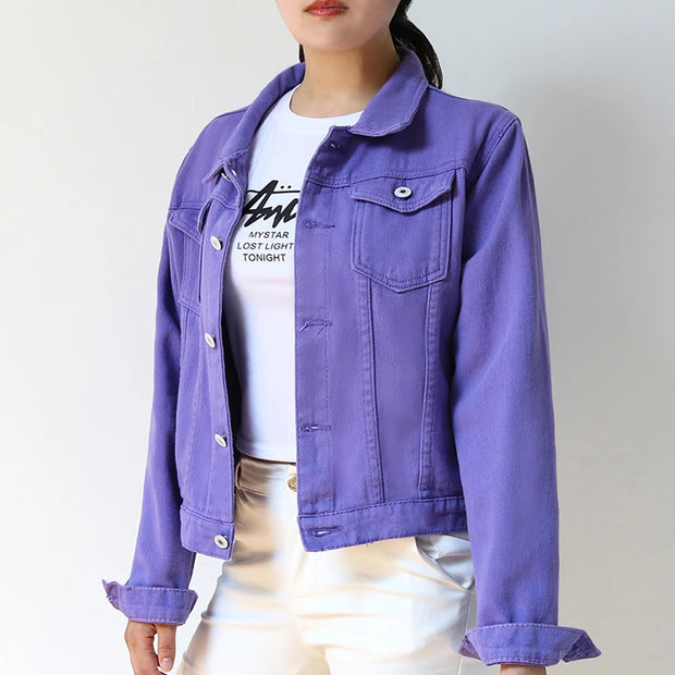 Denim Coat For Women Casual Chaqueta Mujer Casaco Jaqueta Feminina New Spring Autumn Purple Short Jeans Jackets Coats Outerwear