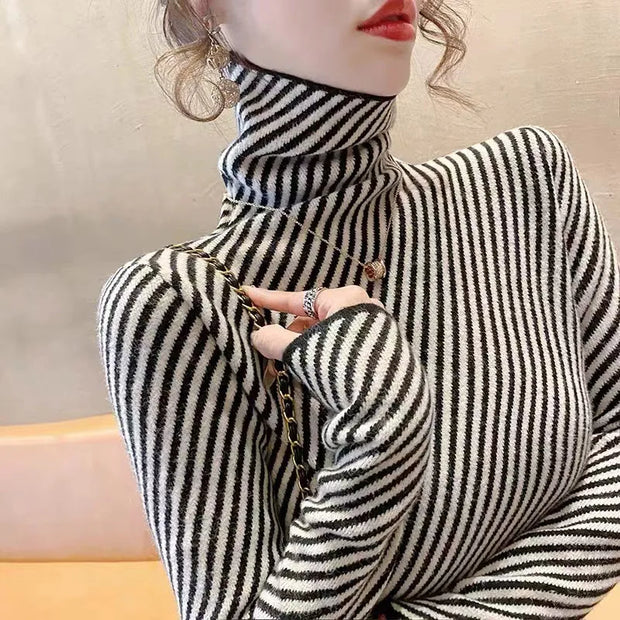 Women Clothing Slim Early Spring Top Fashion Striped Sweaters Office Lady Fashion Simple All-match Soft Knitted Pullovers