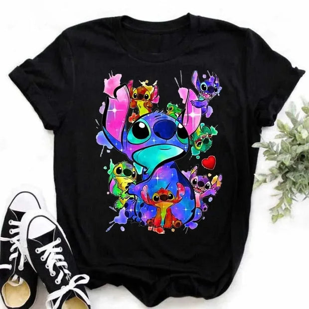 Kawaii stitch T Shirt Women Summer Tops Cartoon Heart Graphic Tees Cute Anime T-shirt Female Tshirt  Clothes