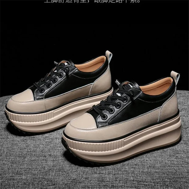 7cm Chunky Sneakers Warm Casual Vulcanized Shoes Woman High Platform Boots Lace Up High Top Leather Sneakers Women Mujer 35 40