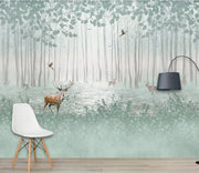 XUE SU wall covering professional custom wallpaper large mural hand-painted wood sika deer background wall