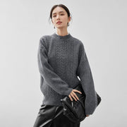 SENTUBILA Women Oversized Sweater Loose Pullovers 2024 Winter Warm Knitwear Long Sleeve Cable Knit Top Female Jumpers W44E57203