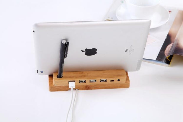 Bamboo Docking Station With 4 USB Port