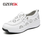 OZERSK Women Casual Shoes Quality Cow Leather Comfortable Soft Summer Breathable Office Leisure Walking Work Shoes Size 35-40