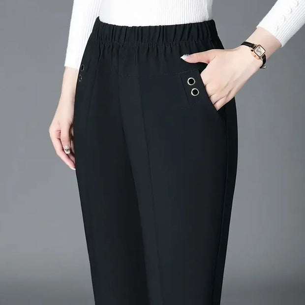 Fashion Women Vintage Slim Pants Spring Autumn Streetwear New Elastic High Waist Stripe Plaid Straight Casual Trousers Z817