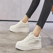 8cm Cow Genuine Leather Women Skate Boarding High Brand Chunky Sneaker Casual Vulcanized Shoes Platform Wedge Stable Shoes