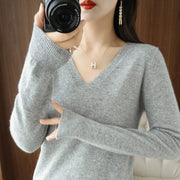 New Cashmere Women's V-neck Pullover Lace Neck Hollow Out Design Casual Knitted Long Sleeve Women's Sweater Autumn And Winter