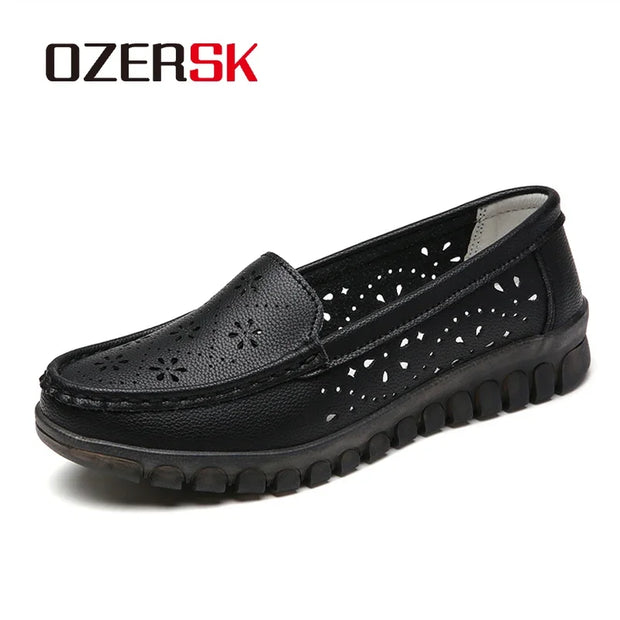 OZERSK Summer Women's Small White Shoes Non-Slip Hollow Breathable Ladies Casual Lightweight Soft Sole Single Shoes Size 35-41