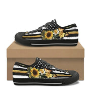 Custom Made Sunflower American Flag Design Lightweight Canvas Low Top Shoes Outdoor Walking Footwear Soft Sole Casual Sneakers