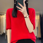 First-line ready-to-wear 100% pure sweater women's semi-turtle neck short-sleeved loose sweater semi-sleeve bottoming shirt