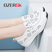 OZERSK Women Casual Shoes Quality Cow Leather Comfortable Soft Summer Breathable Office Leisure Walking Work Shoes Size 35-40