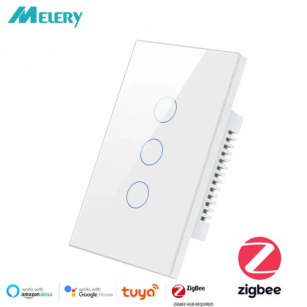 Melery Zigbee Smart Light Switch with/without Neutral Wire Wall Touch Sensor Glass Panel Voice Remote by Tuya Alexa Google Home