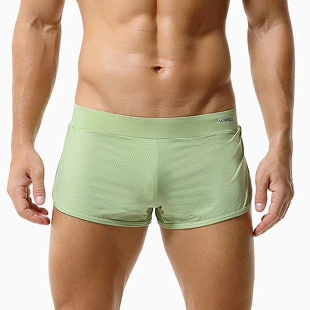 Men's Bikini Pants Comfortable Silky Mesh Boxer Shorts Split Pajama Bottoms Underwear Sleepwear Breathable Underpants