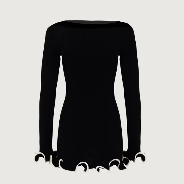 TARUXY Autumn New Knitted Mini Dress For Women Fungus Contrast Color Slim Sweater Dress Elegant Female Party Clothes Long Sleeve