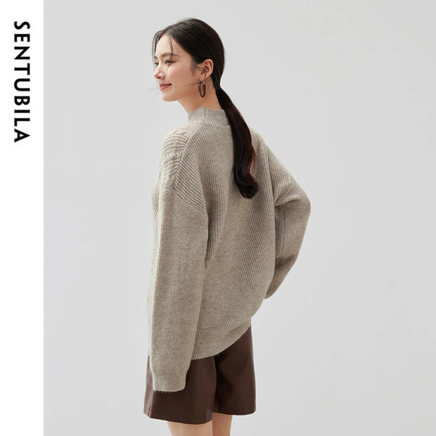 SENTUBILA Women Oversized Sweater Loose Pullovers 2024 Winter Warm Knitwear Long Sleeve Cable Knit Top Female Jumpers W44E57203