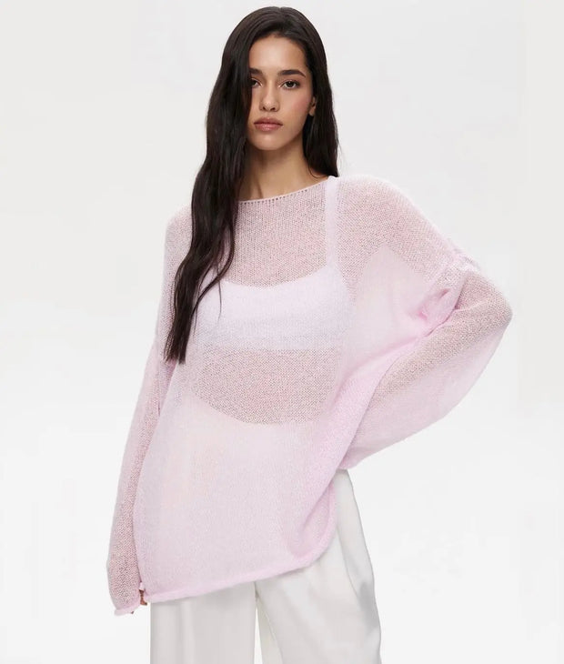 Hirsionsan Elegant Sweater Women 2024 Summer Autumn Casual Fashion Loose Women Pullovers Chic Pink White Jumper Sueter Mujer