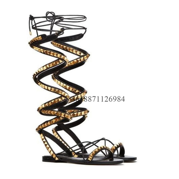 Cross Strap Round Toe Summer Women Modern Sandals With Rivet Chunky Low Heels Lace Up Design Large Size Romen Shoes