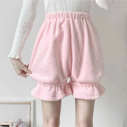 Winter Warm Bowknot Lace Ruffle Pumpkin Bloomers Victorian Plush Shorts Women Girls Lolita Harajuku Y2k Lantern Shorts Pants