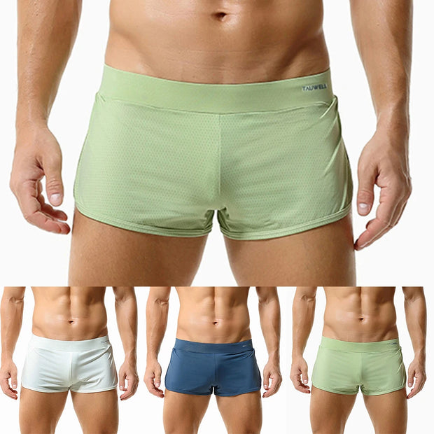 Men's Bikini Pants Comfortable Silky Mesh Boxer Shorts Split Pajama Bottoms Underwear Sleepwear Breathable Underpants